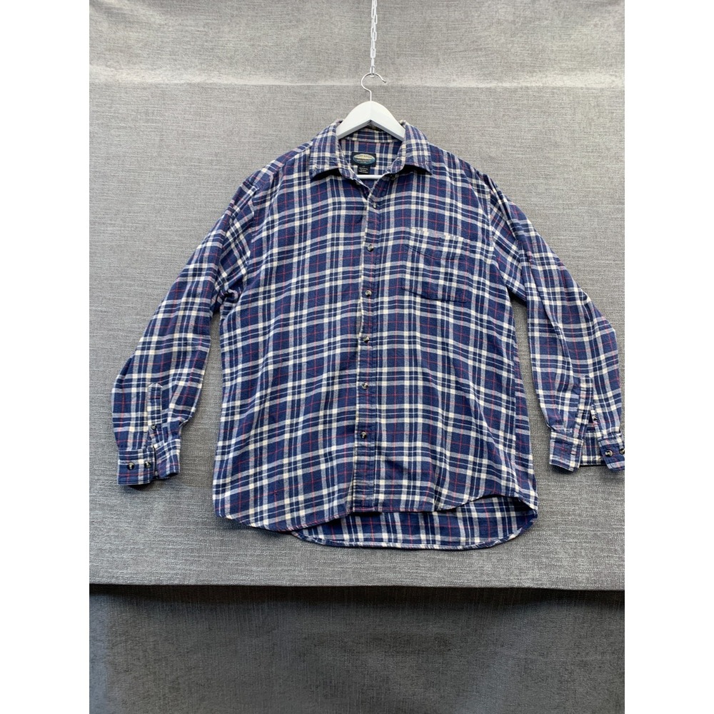 Sandy River Flannel Shirt Mens Large Tall Blue Plaid Cotton Button Down Workwear